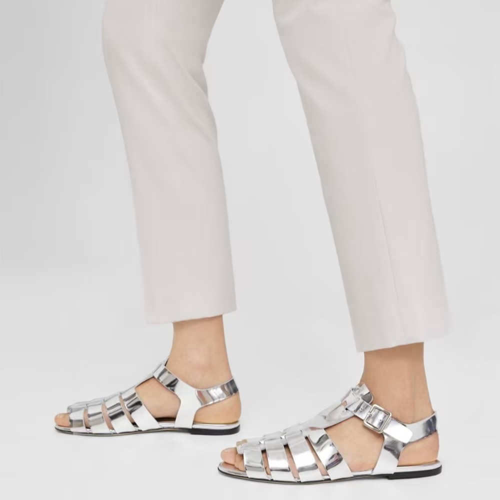 Theory Fisherman Sandal in Metallic Silver Leather